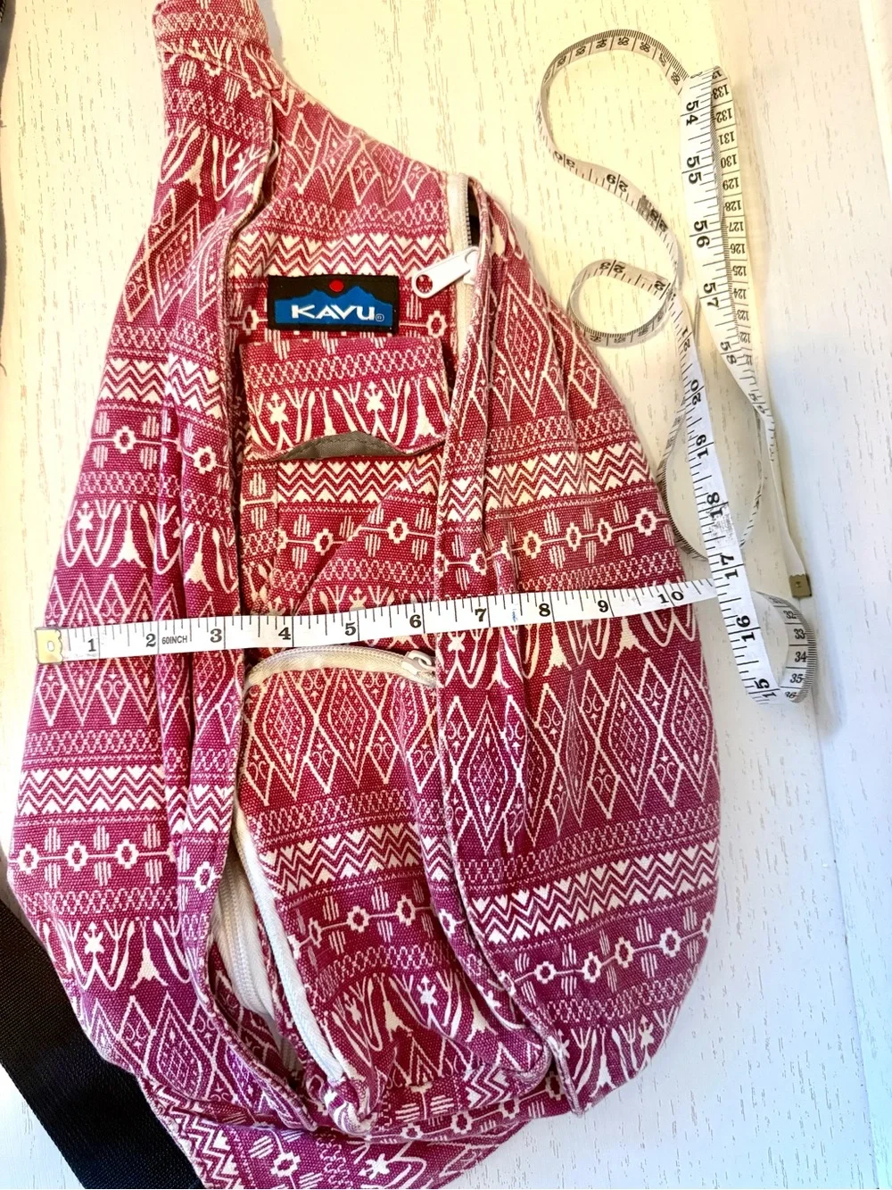 Kavu red Aztec print Crossbody Sling Bag with Black Strap